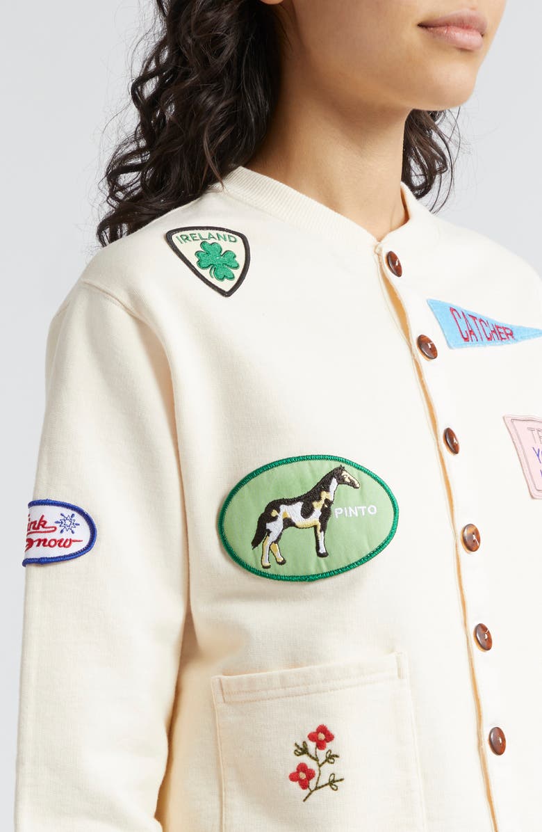 Bode Emblem Patch Crop Cotton Cardigan, Alternate, color,