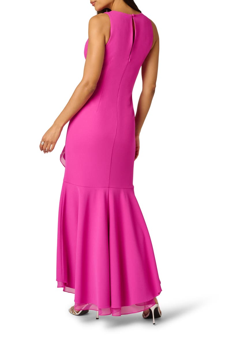 Ruffle Crepe Mermaid Gown, Alternate, color, RADIANT FUCHSIA