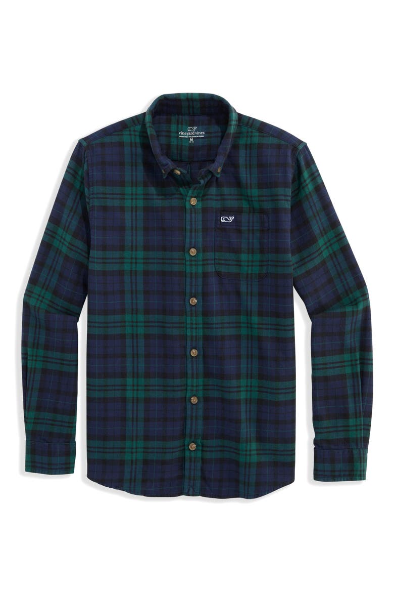Kids' Blackwatch Plaid Cotton Flannel Button Shirt, Alternate, color, JET BLACK BLACKWATCH