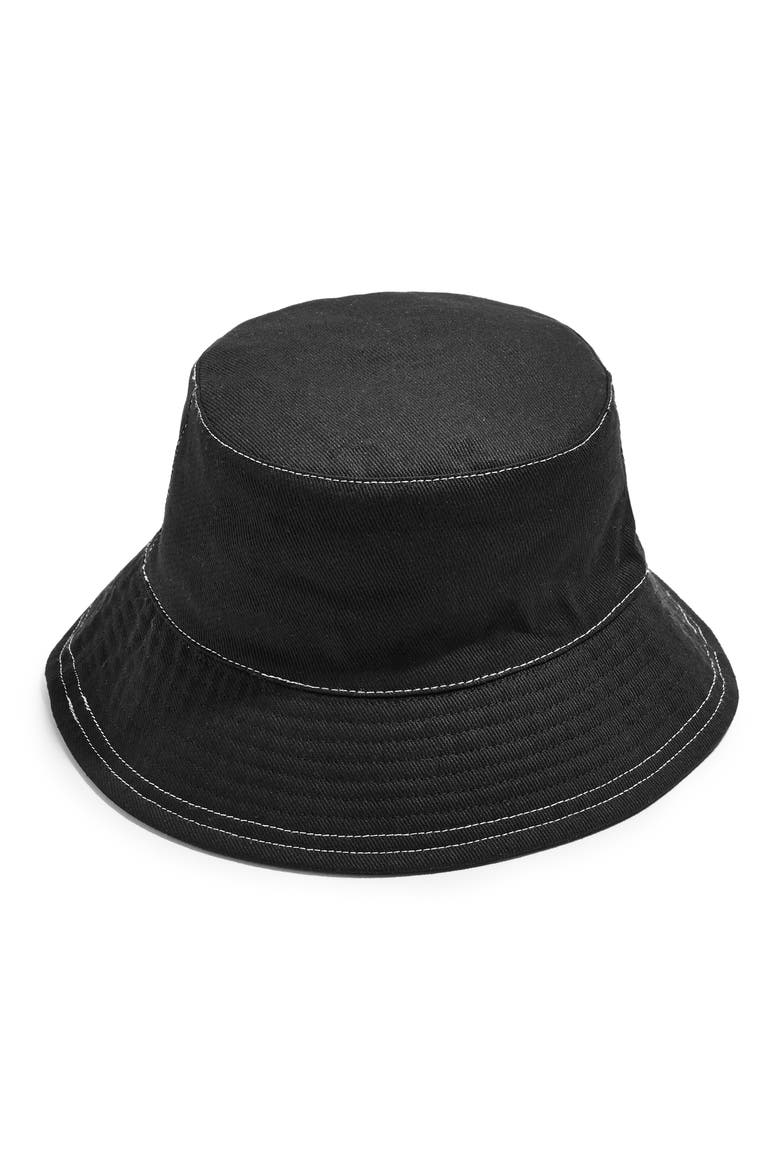 Topstitch Bucket Hat, Main, color, BLACK