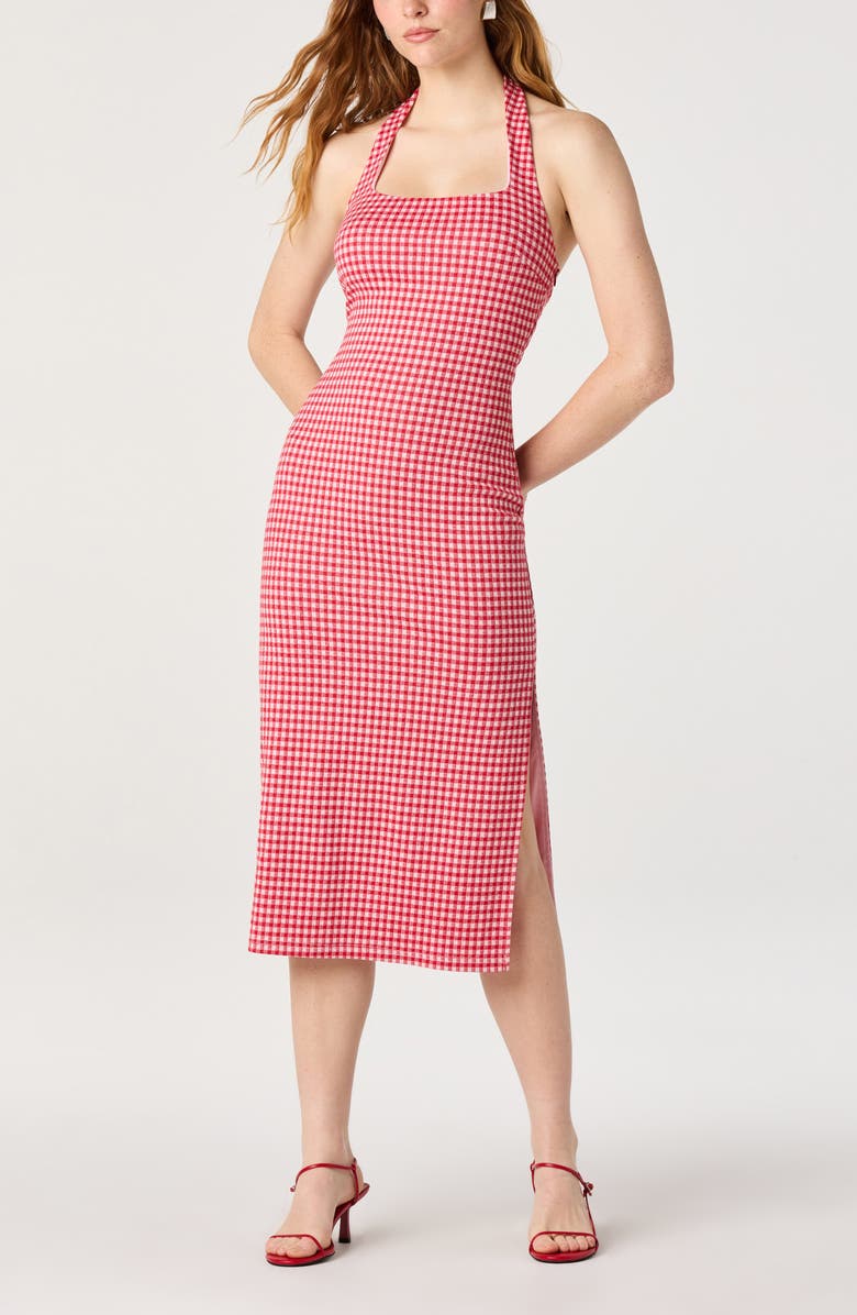 ASTR the Label Alice Gingham Halter Neck Midi Dress, Alternate, color, Red Gingham
