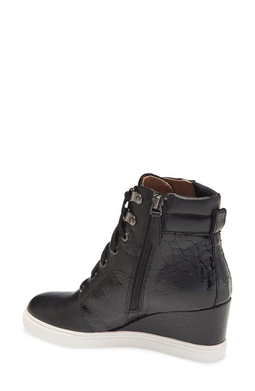 Linea Paolo Fleur Wedge Sneaker In Black Patent/leather