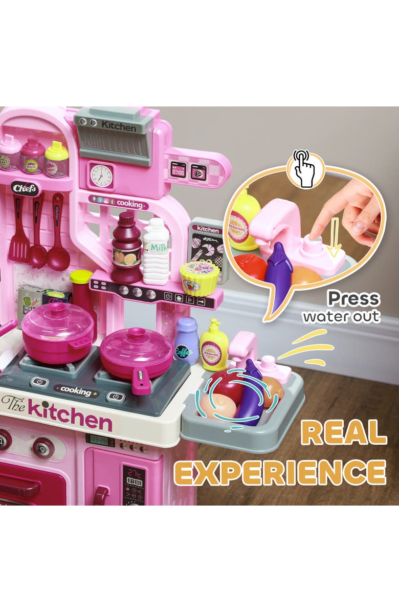 Qaba Kids Play Kitchen, Lights, Sounds, 33 Accessories, Storage, Alternate, color, Pink
