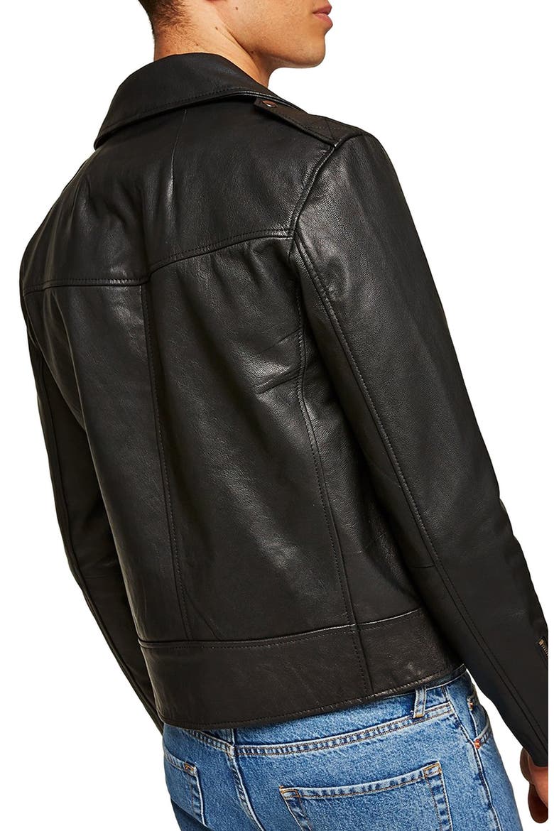 Classic Fit Leather Biker Jacket, Alternate, color, BLACK