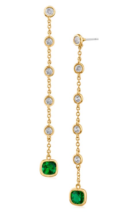 Cubic Zirconia Station Linear Drop Earrings