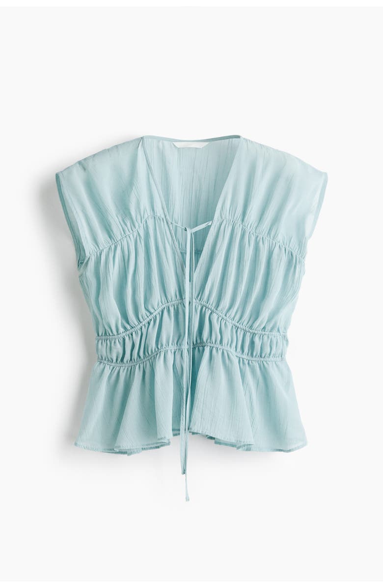 H&M Ruched Cotton Blouse, Main, color, Light Turquoise