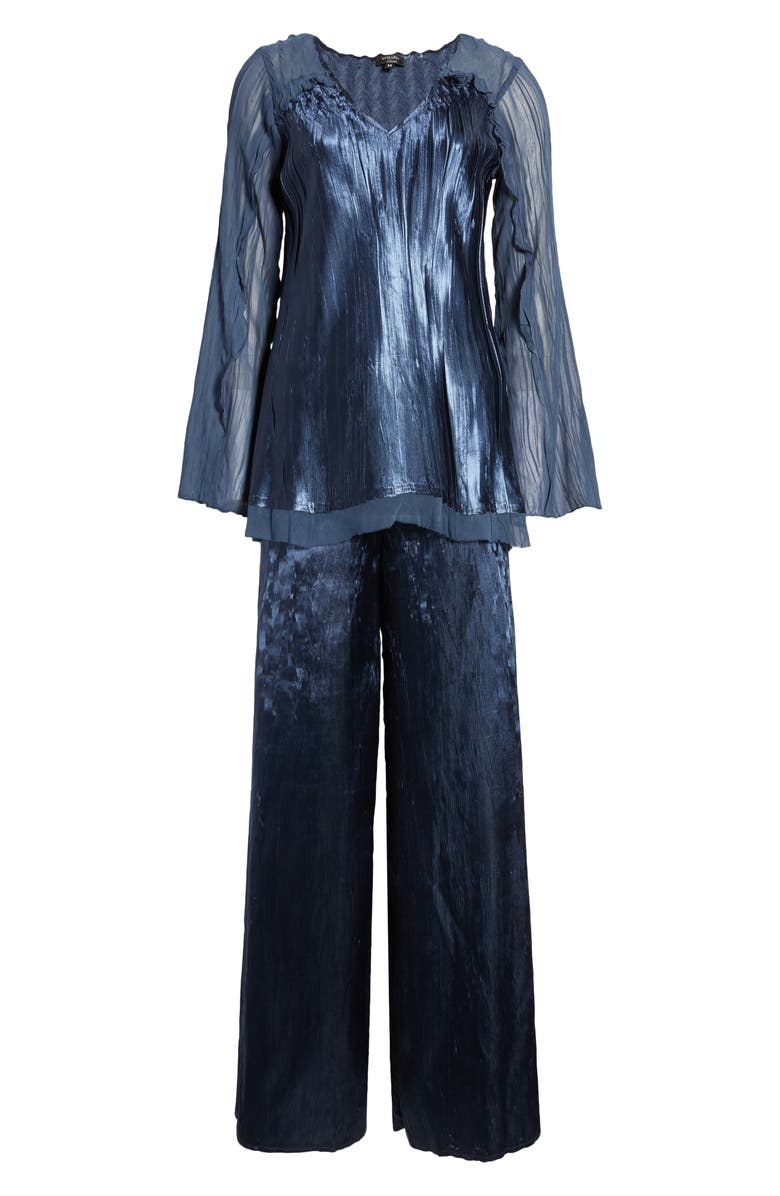 Komarov Two-Piece Charmeuse & Chiffon Tiered Long Sleeve Tunic & Pants Set, Alternate, color,