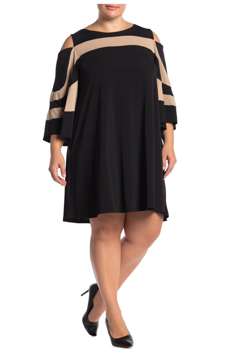 Nina Leonard Cold Shoulder Jewel Neck Miracle Dress, Main, color,