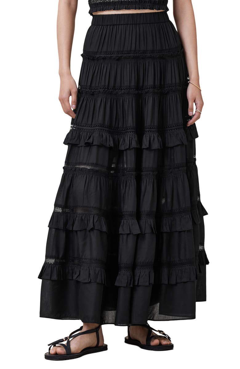 AllSaints Talia Tiered Maxi Skirt, Main, color, 
