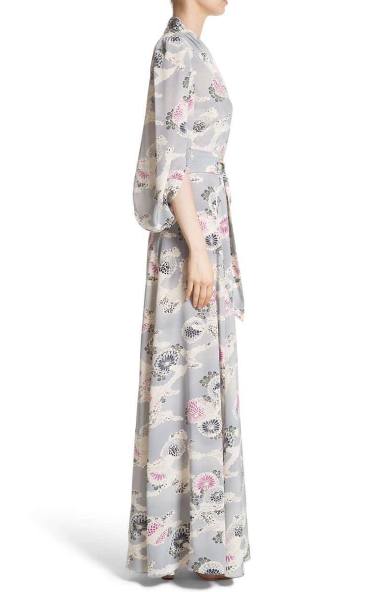 CO Floral Print Silk Crêpe de Chine Maxi Wrap Dress, Alternate, color, 