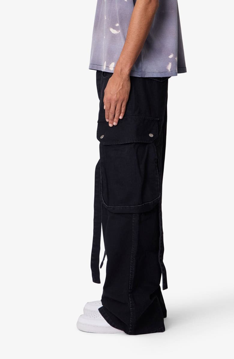 mnml Belt Accent Ultra Baggy Wide Leg Cargo Jeans, Alternate, color, Washed Black