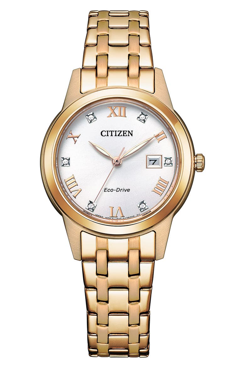 Eco-Drive Mother-of-Pearl Bracelet Watch, 29mm, Main, color, GOLD