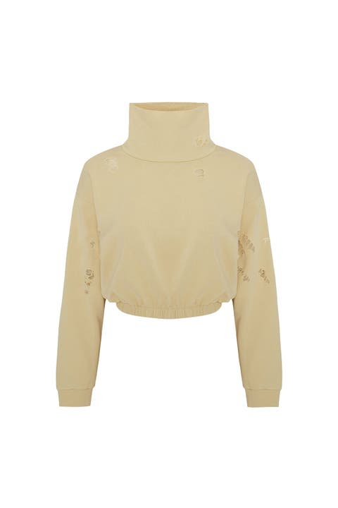 Cotton Destroyed High Neck Sweat