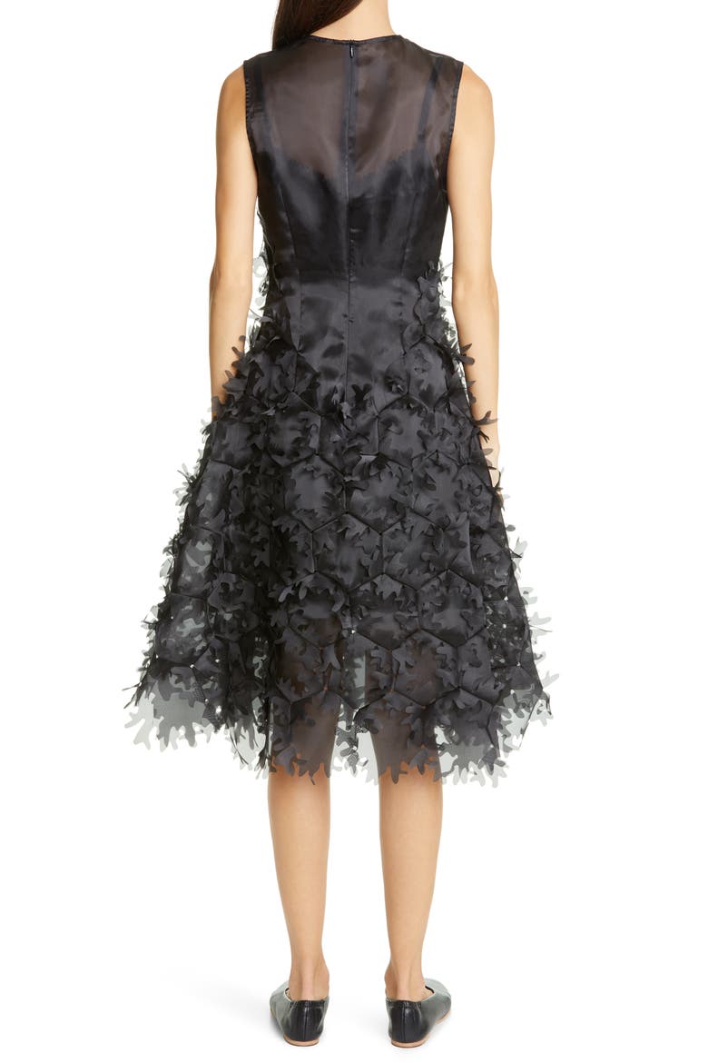 Laser Cut Appliqué Hexagon Organza Midi Dress, Alternate, color, BLACK