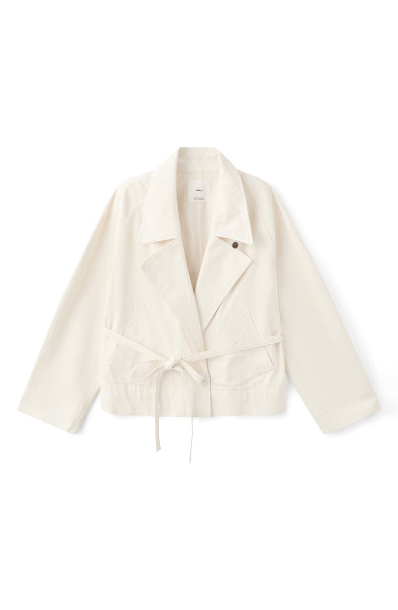 MANGO Belted Denim Trench Coat, Alternate, color, Off White
