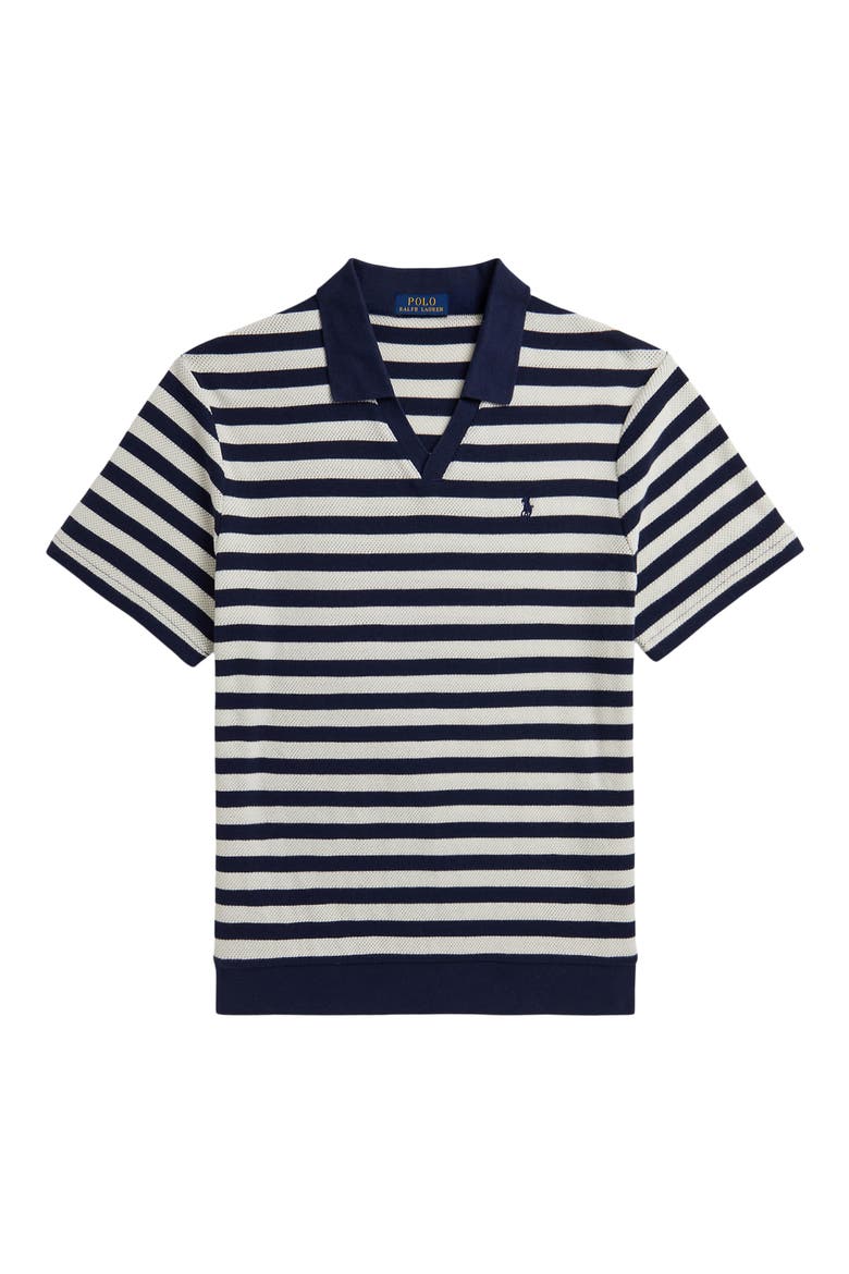 Stripe Pointelle Rib Johnny Collar Polo, Alternate, color, NEWPORT NAVY/ ANDOVER CREAM