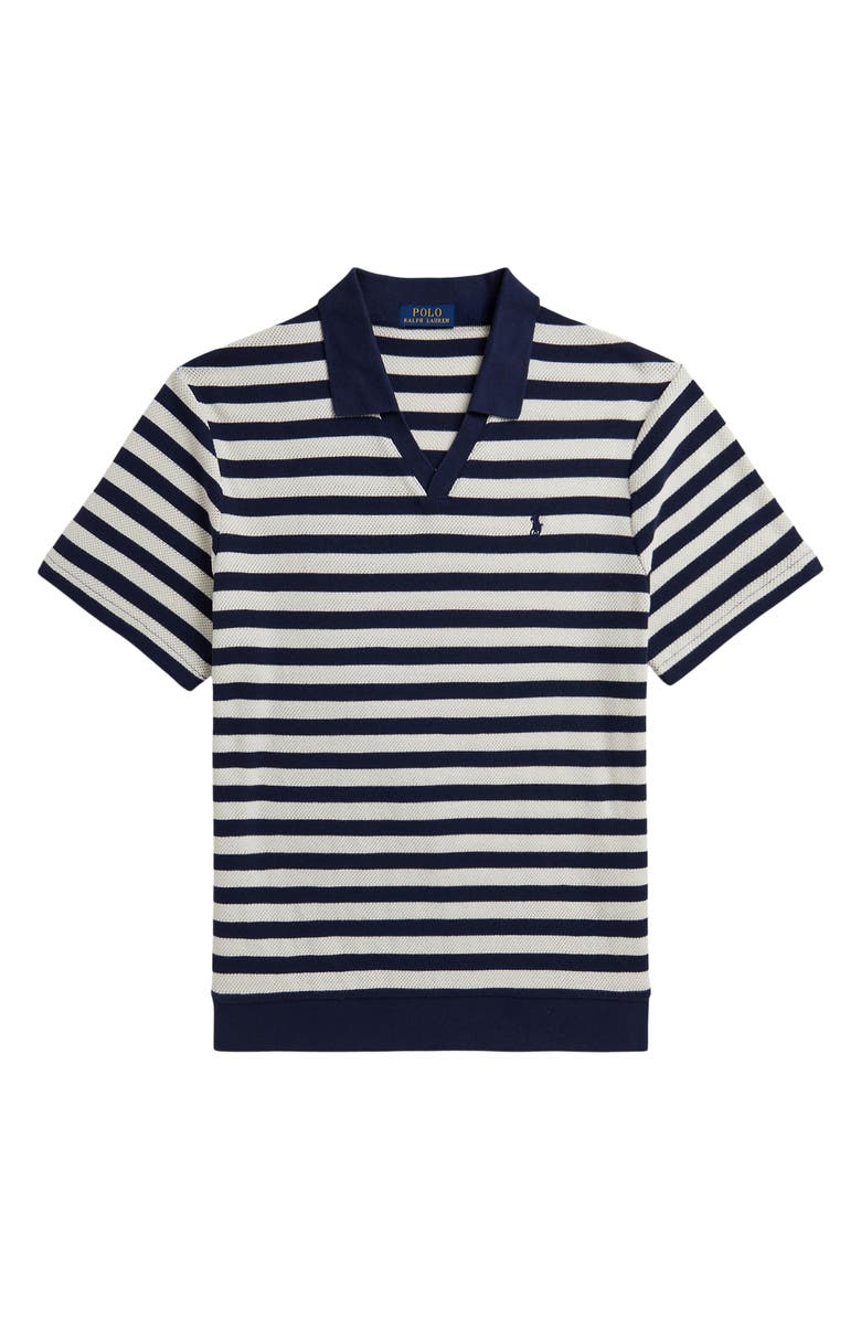 Polo Ralph Lauren Stripe Pointelle Rib Johnny Collar Polo, Alternate, color, Newport Navy/ Andover Cream