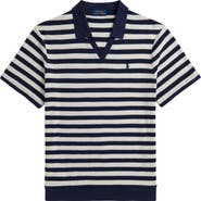 Polo Ralph Lauren Stripe Pointelle Rib Johnny Collar Polo