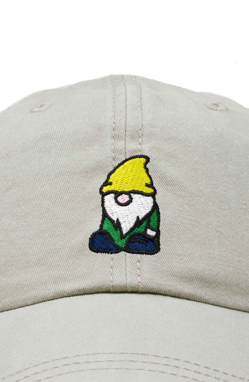 Dalix Gnome Embroidered Dad Hat In Washed Stone White
