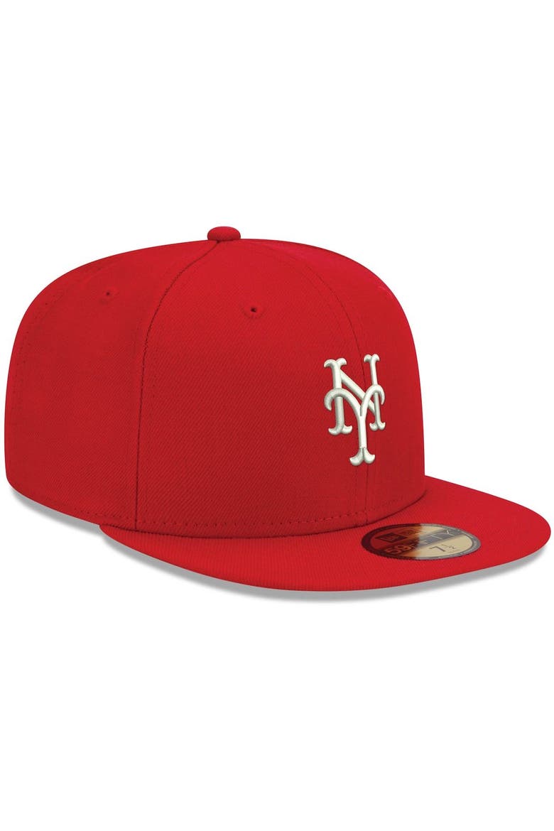 Men's New Era Red New York Mets White Logo 59FIFTY Fitted Hat, Alternate, color, Red