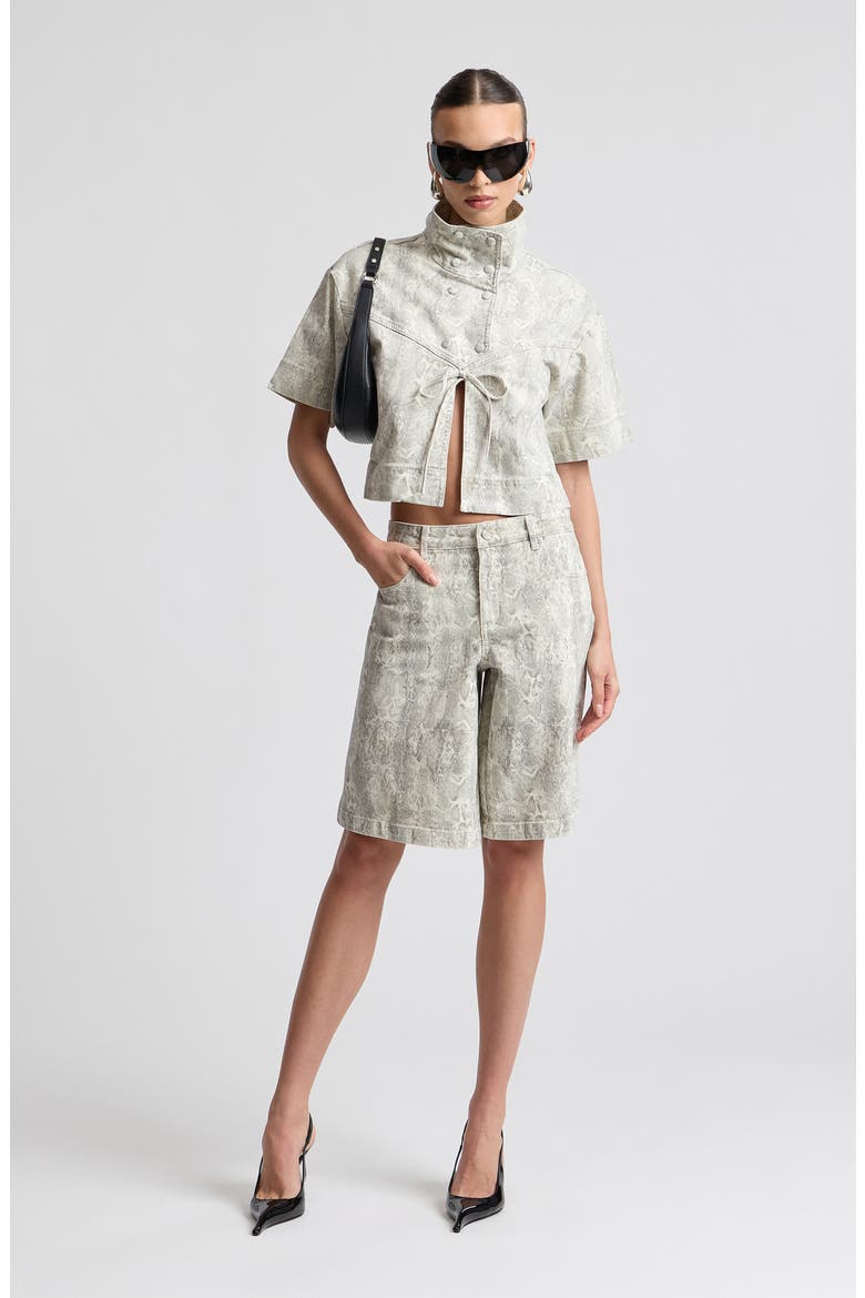 Faux Snakeskin Long Board Shorts, Alternate, color, ECRU PYTHON
