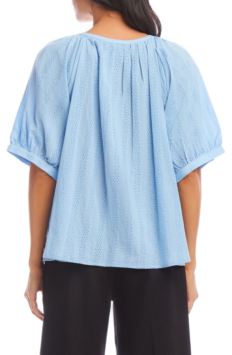 Karen Kane Embroidered Cotton Button-Up Peasant Top, Alternate, color, Lake