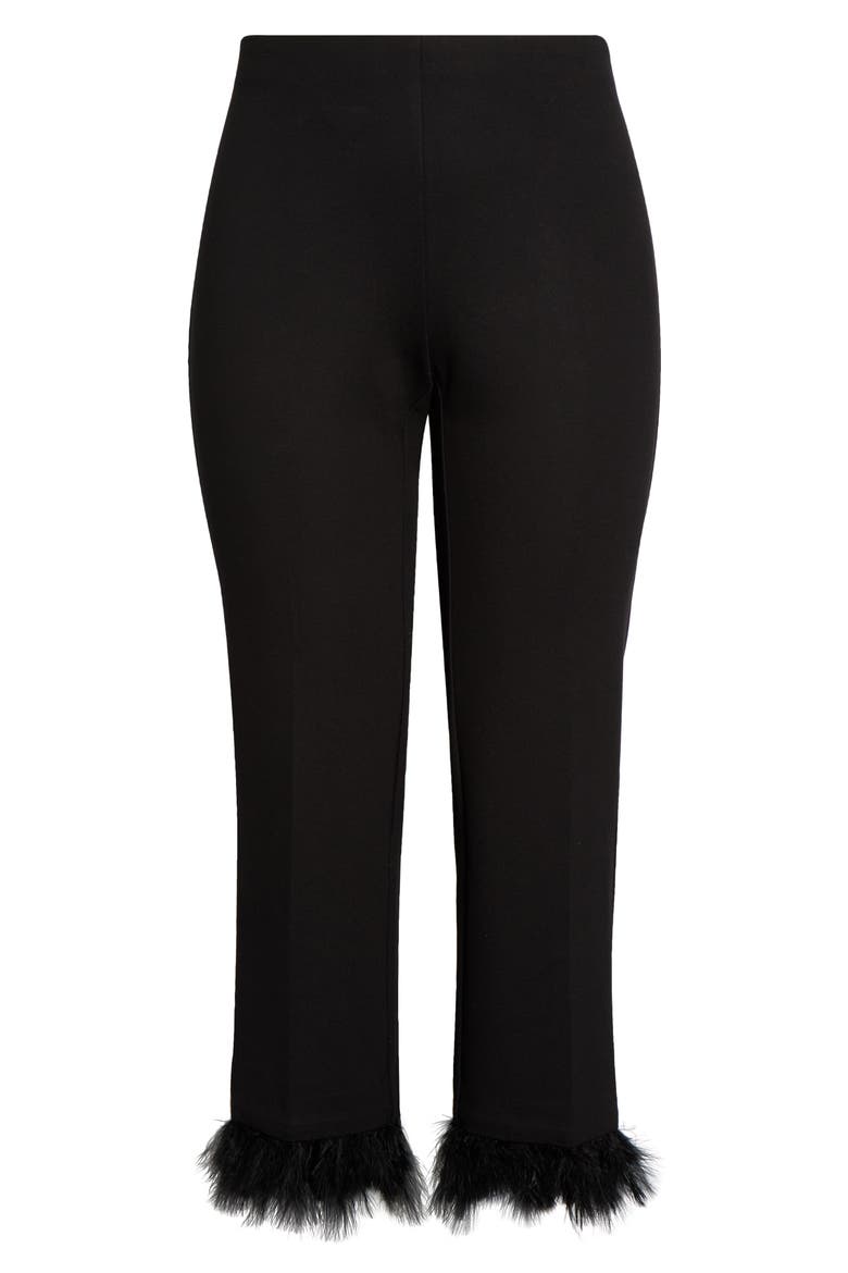 Hollywood Waist Feather Cuff Ankle Pants, Alternate, color, ANNE BLACK