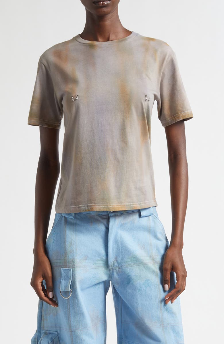 Collina Strada Pierced Rose Print Organic Cotton T-Shirt, Main, color, Reishi Aurora