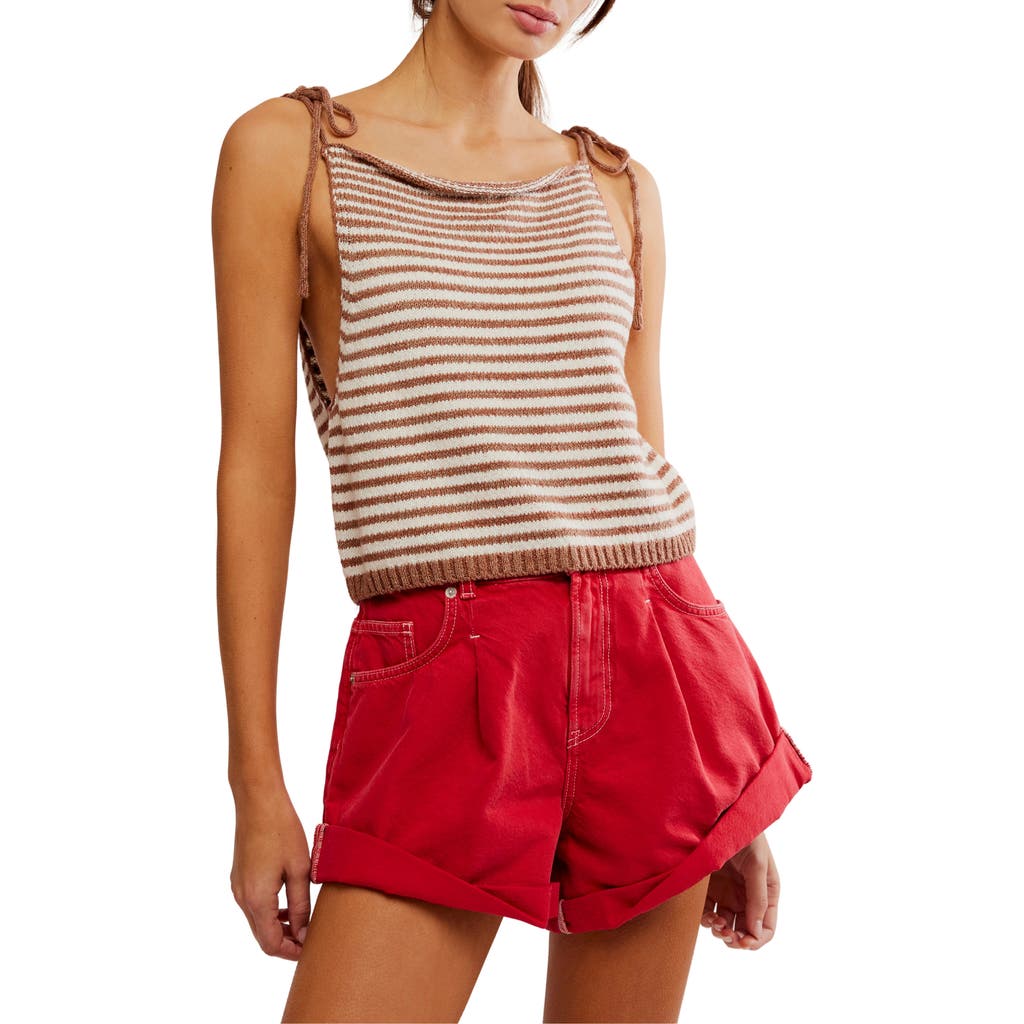 Free People Claire Stripe Knit Crop Camisole In White Praline Combo
