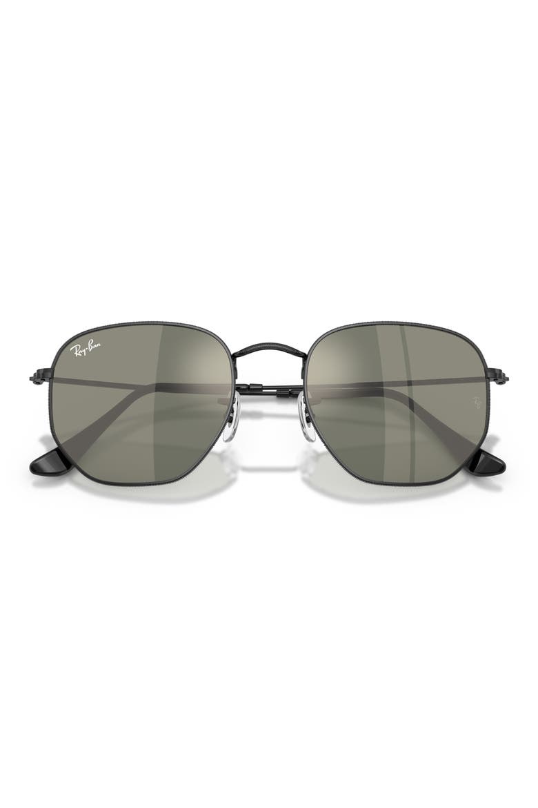 54mm Hexagonal Flat Lens Sunglasses, Alternate, color, BLACK / GREY MIRROR BRONZE