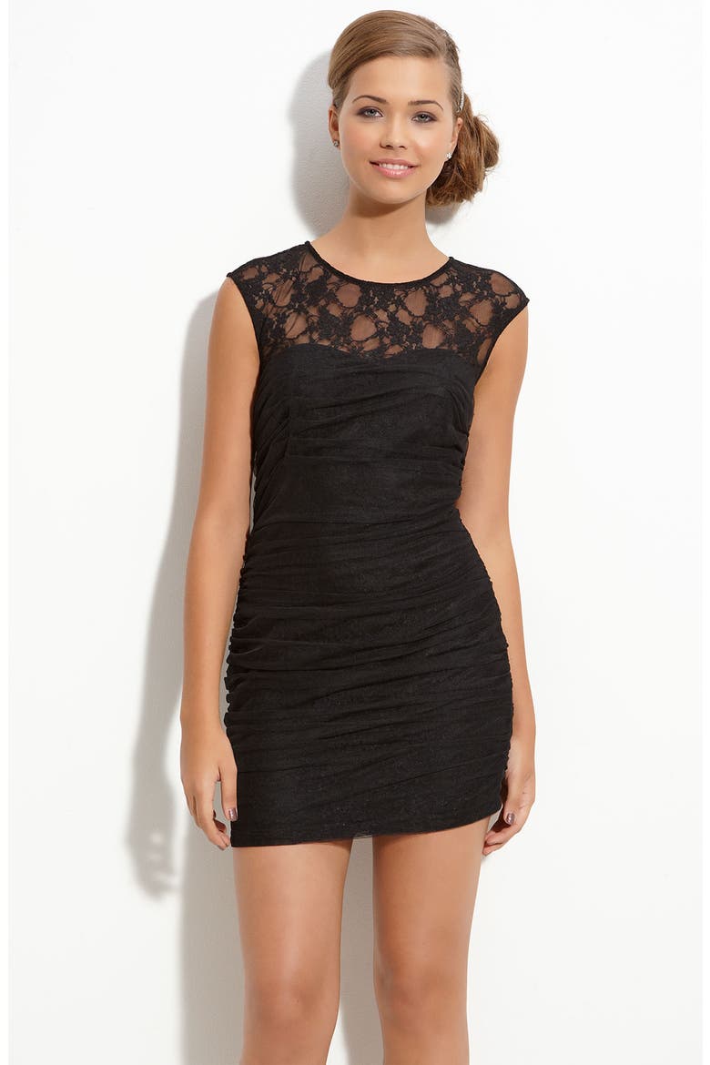 Lace Illusion Dress, Main, color, BLACK