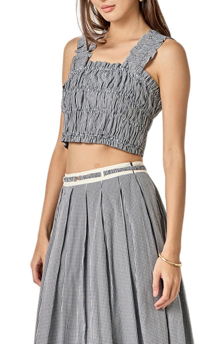 English Factory Plaid Smocked Crop Tank, Alternate, color, Blue