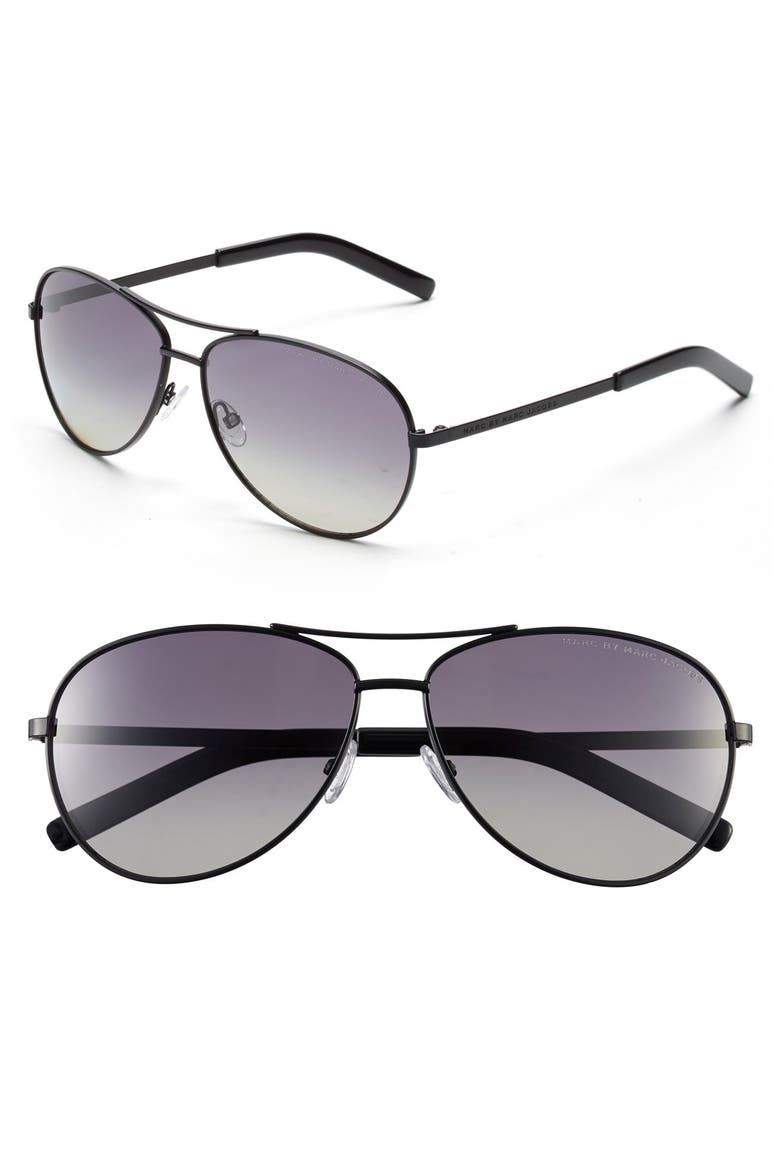 59mm Polarized Metal Aviator Sunglasses (Nordstrom Exclusive), Main, color, MATTE BLACK