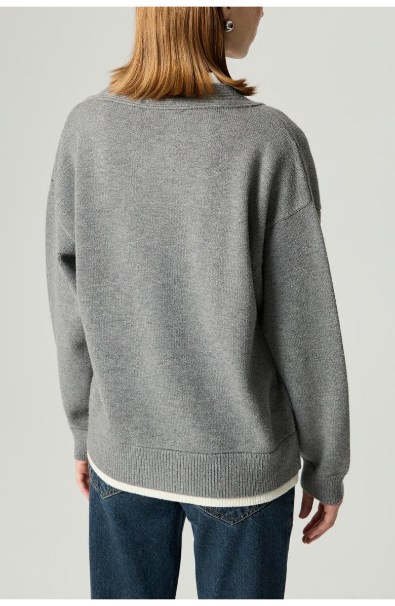 Nocturne Crystal-Button V-Neck Cardigan, Alternate, color, Grey