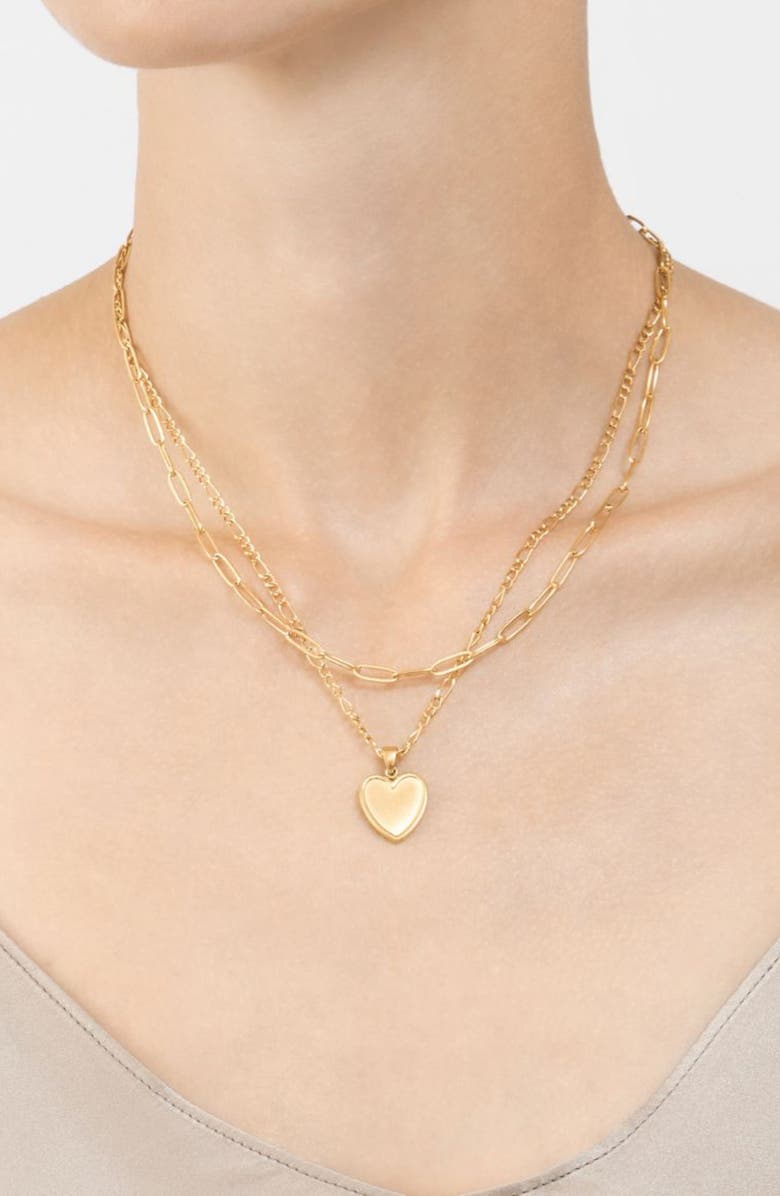 Adornia Set of 2 Oval Link Chain & Heart Pendant Necklaces, Alternate, color, Gold