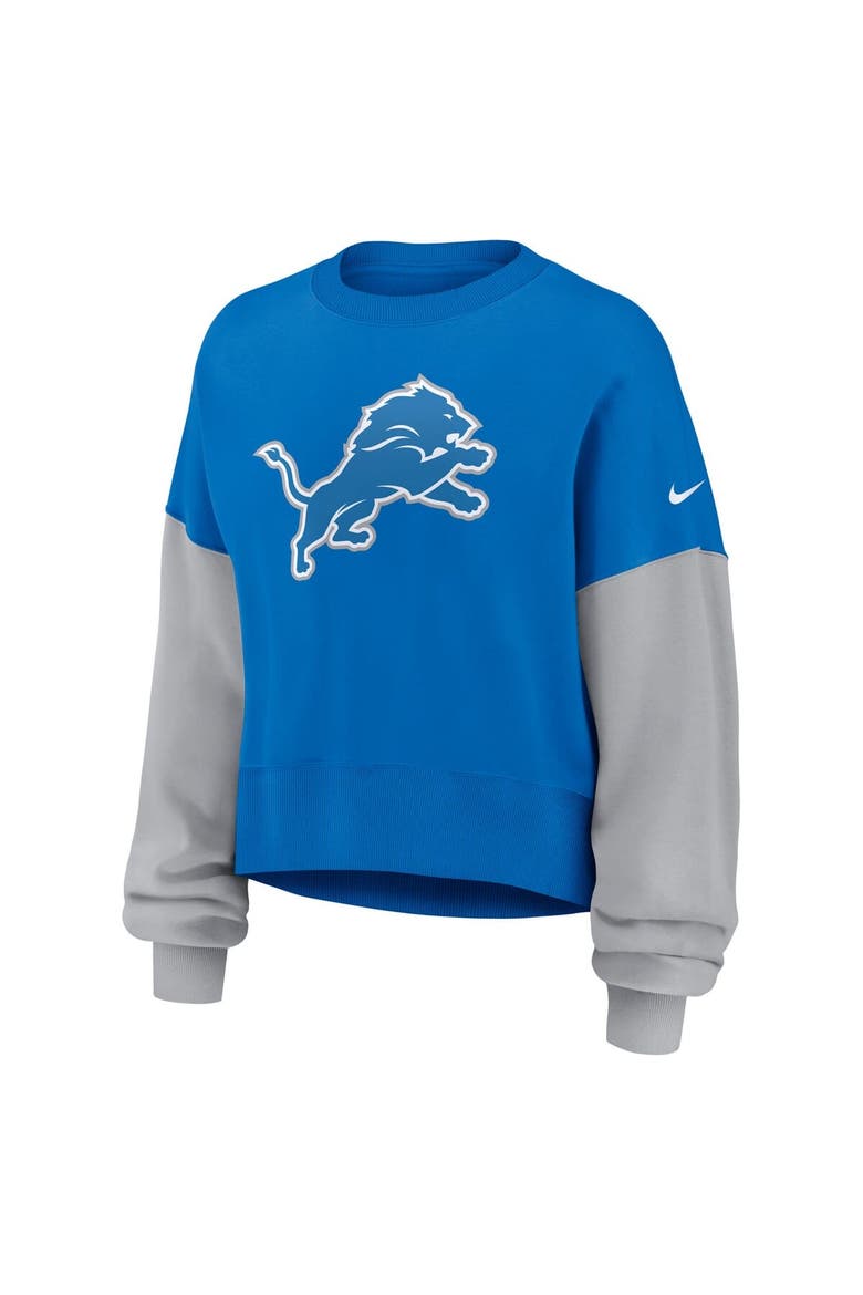 Women's Nike Blue Detroit Lions Oversized Color-Block Pullover Sweatshirt, Alternate, color, Blue