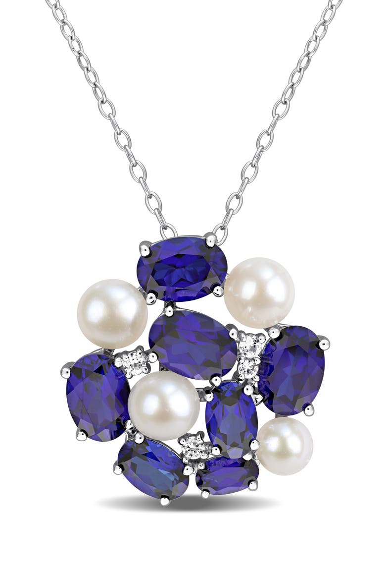 Cultured Freshwater Pearl Cluster Pendant Necklace, Main, color, BLUE