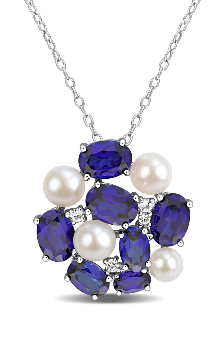 DELMAR Cultured Freshwater Pearl Cluster Pendant Necklace, Main, color, Blue