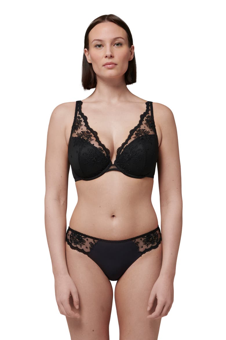 Intrigue Floral Embroidered Triangle Bra, Alternate, color, BLACK