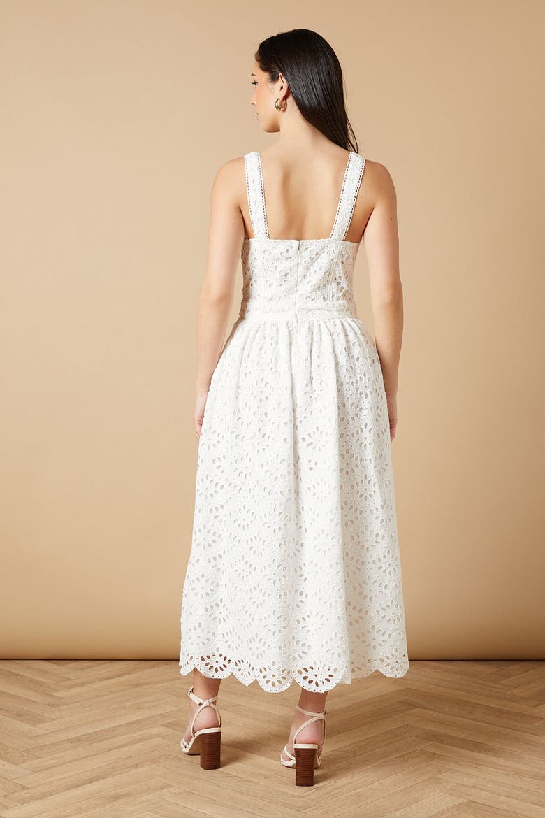 Embroidered Broderie Midi Dress, Alternate, color, White