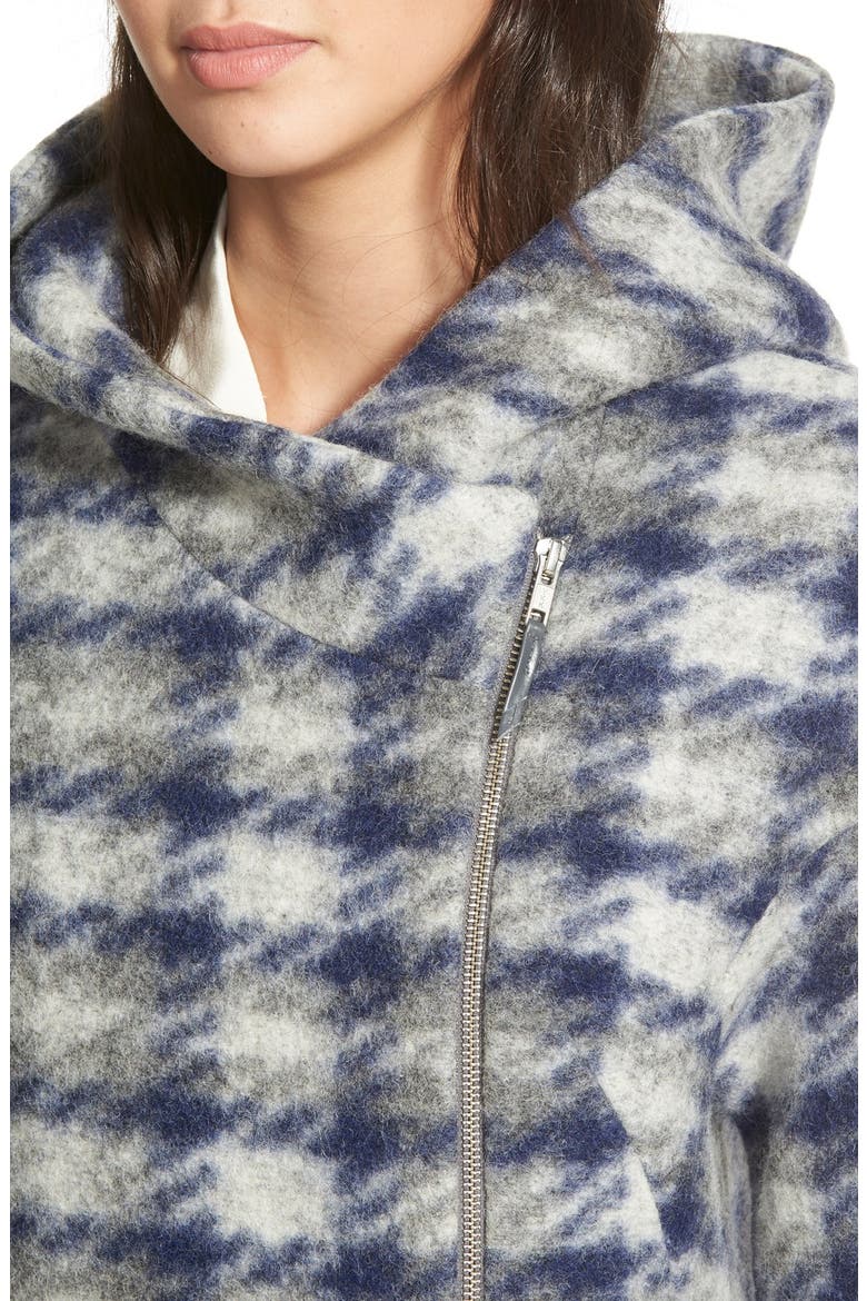 'Kym' Plaid Drop Shoulder Hooded Coat, Alternate, color, MIDNIGHT