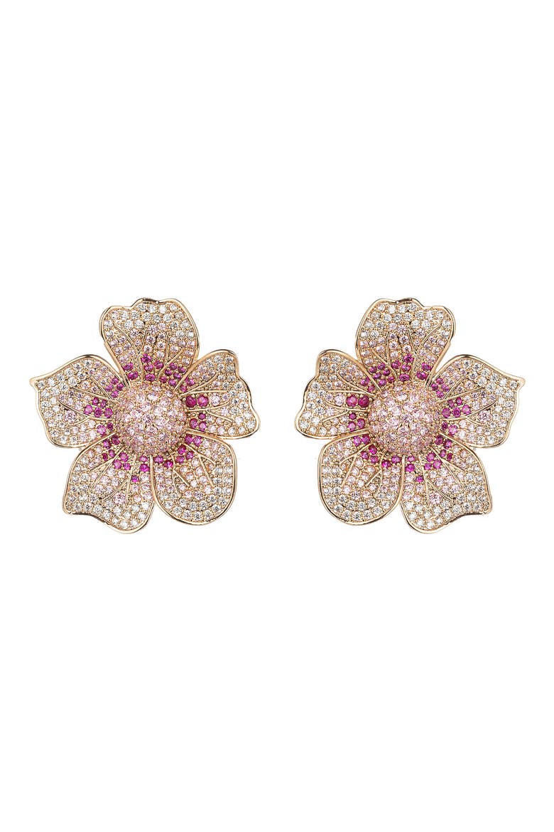 CZ Flower Statement Earrings, Main, color, GOLD