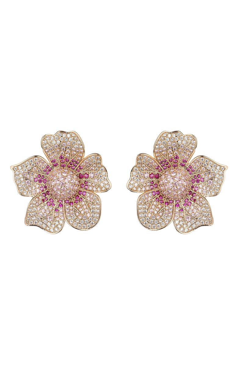 EYE CANDY LOS ANGELES CZ Flower Statement Earrings, Main, color, Gold