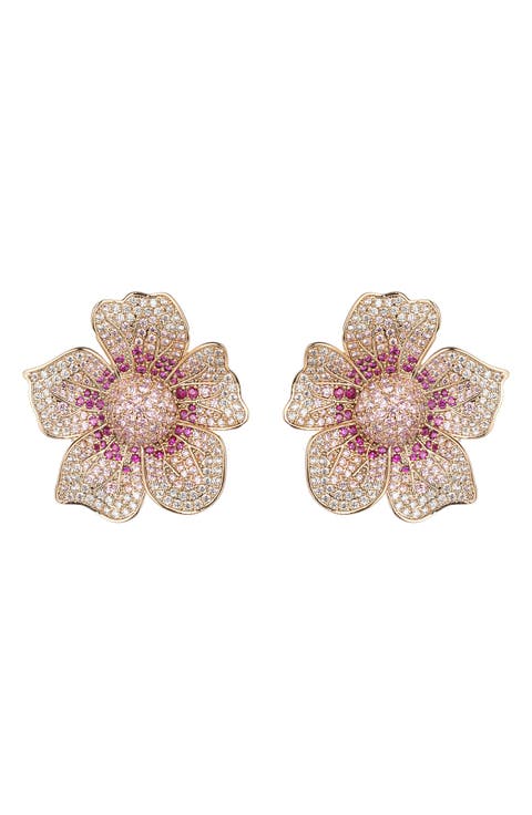 CZ Flower Statement Earrings