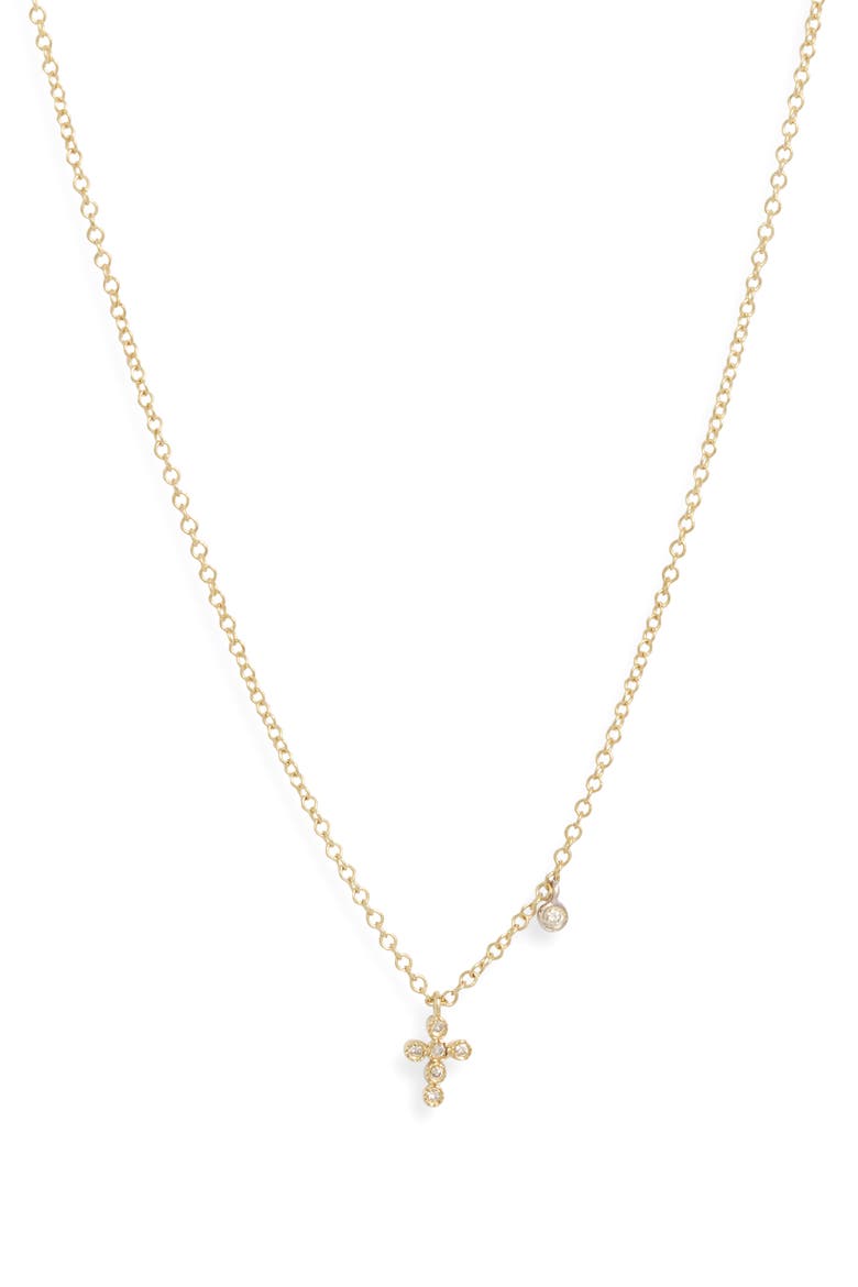 14k Gold Diamond Cross Pendant Necklace, Main, color, YELLOW GOLD