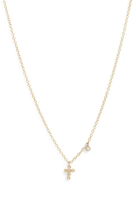 14k Gold Diamond Cross Pendant Necklace