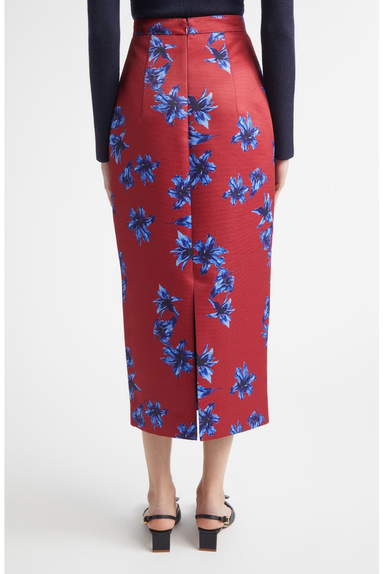 Lorelei Festive Lilies Faille Midi Skirt, Alternate, color, FESTIVE LILLIES RED BLUE