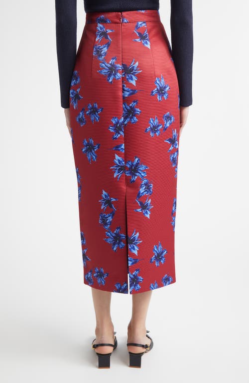 Emilia Wickstead Lorelei Festive Lilies Faille Midi Skirt In Red