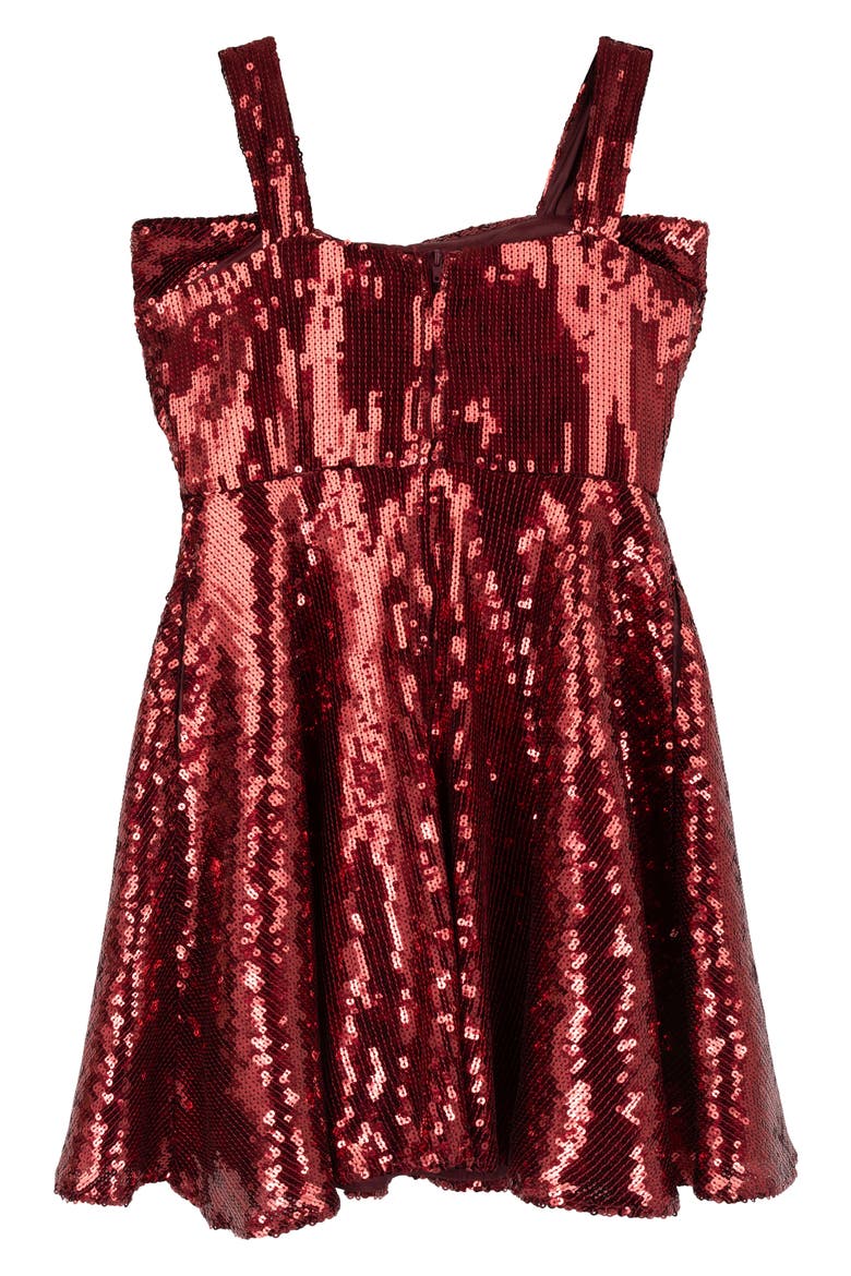 Kids' Sequin Bow Skater Dress, Alternate, color, BURGUNDY