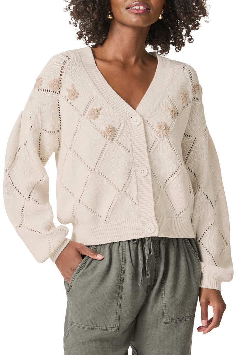 Primrose Embroidered Pointelle Stitch Cardigan, Main, color, MOONSTONE